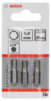 Насадка-бита 3 шт Extra Hart HEX 5, 25 mm 2607001726 ( 2.607.001.726)